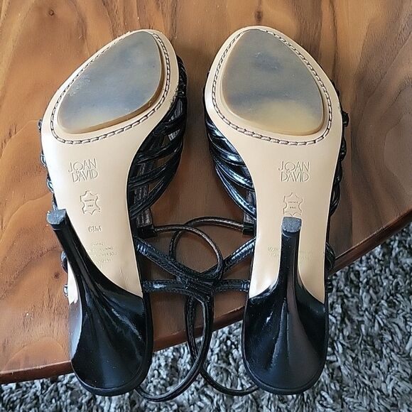 Joan David Patent Leather Strappy Peep Toe T Srap Stiletto Heel Sandal Retro 6.5 - Picture 11 of 13